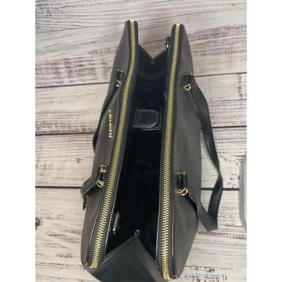 Michael Kors Houston Double Zip Crossgrain Leather Satchel NWOT Black Gold Color - Picture 10 of 16